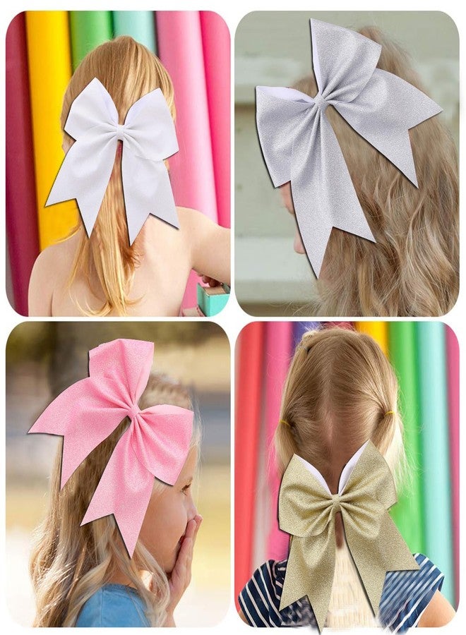 Hipcheer 16 PCS Large Glitter White Cheer Hair Bows, Shiny Cheerleading Bows Ponytail Holder for Cheerleader Girls Softball Sports and Christmas Tree Decor (Glitter White) - Image 2